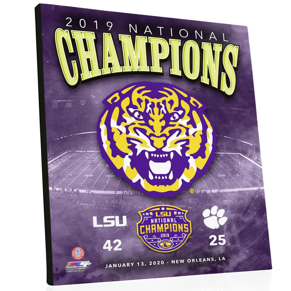 PhotoFile LSU Tigers 2019 National Champions Team Logo 16"x20" Stretched Canvas