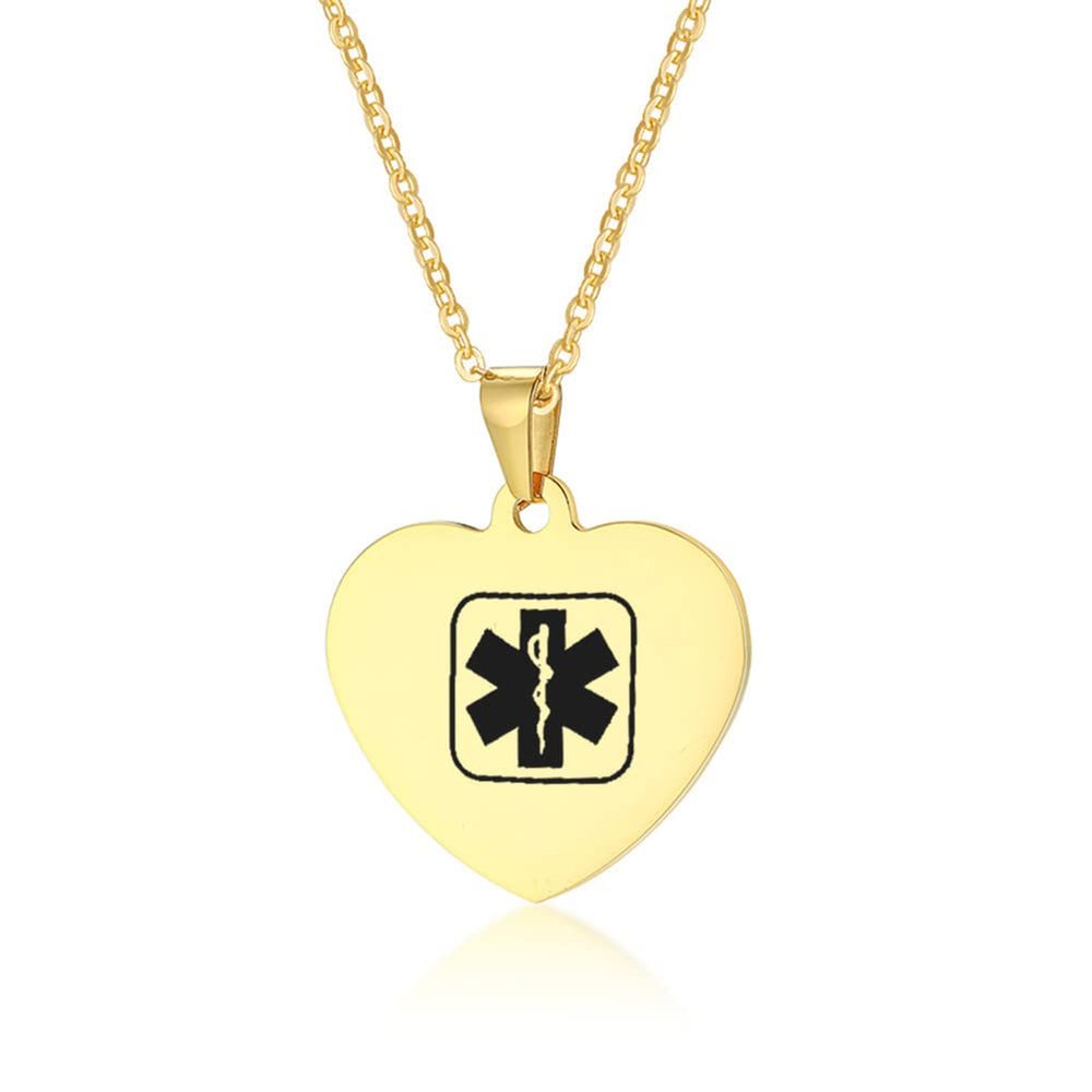 ZKXXJ Medical Alert Necklace for Men Women Gastric Bypass Emergency Alert ID Pendant Necklace Stainless Steel Heart Shape Medical Alert Necklaces Allergy Awareness Jewelry for Adult Teen