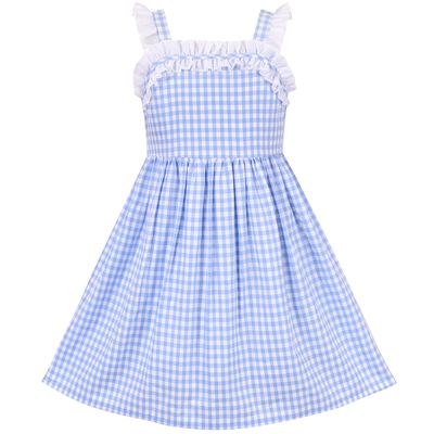 Girls Dress Blue White Checkered Ruffle Tank Sundress Size 5