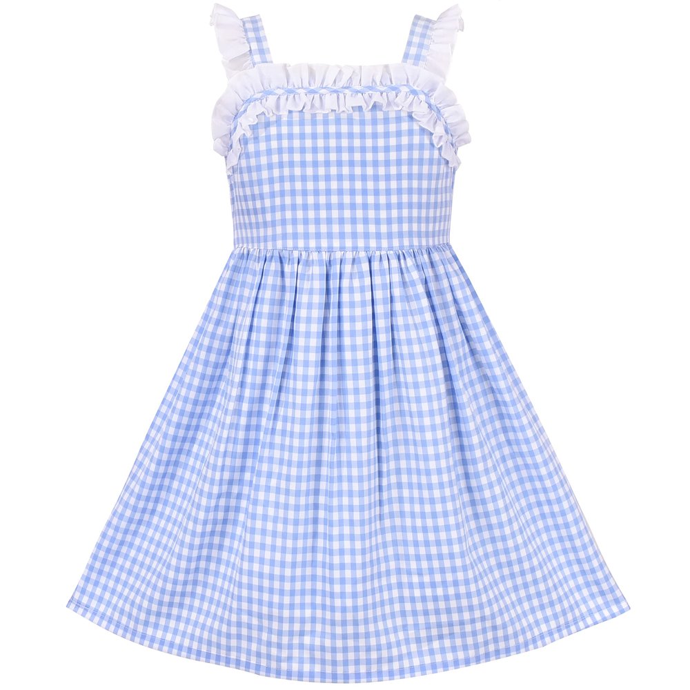 Girls Dress Blue White Checkered Ruffle Tank Sundress Size 5