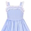 Girls Dress Blue White Checkered Ruffle Tank Sundress Size 5 view 3