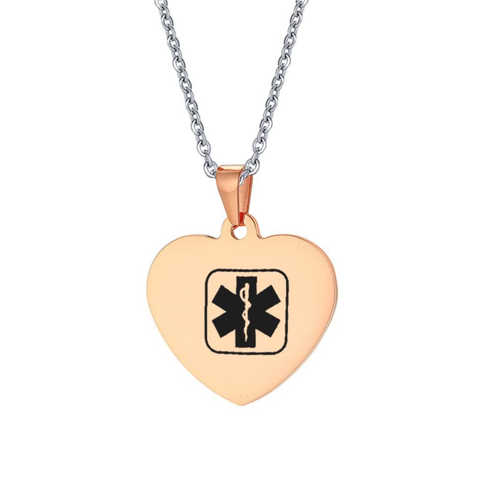 ZKXXJ Medical Alert Necklace for Men Women Type 2 Diabetic Emergency Alert ID Pendant Necklace Stainless Steel Heart Shape Medical Alert Necklaces Allergy Awareness Jewelry for Adult Teen