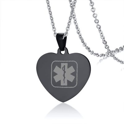 ZKXXJ Free Engraving Personalized Medical Alert Necklace for Men Women Emergency Alert ID Pendant Necklace Stainless Steel Heart Shape Medical Alert Necklaces Allergy Awareness Jewelry for Adult Teen