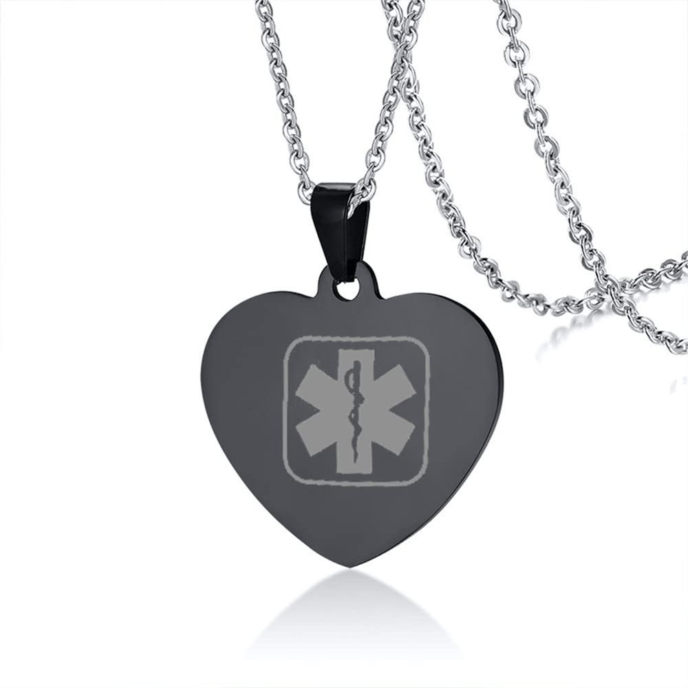 ZKXXJ Free Engraving Personalized Medical Alert Necklace for Men Women Emergency Alert ID Pendant Necklace Stainless Steel Heart Shape Medical Alert Necklaces Allergy Awareness Jewelry for Adult Teen