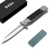 GVDV Folding Pocket Knife with G10 Handle, 7CR17 Stainless Steel EDC Knife with Safety Liner Lock, Hunting Camping Hiking Fishing Knife for Men Women, Silver view 1