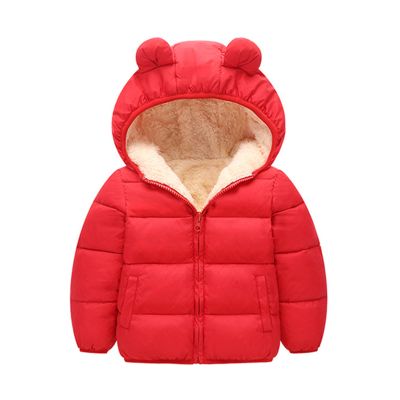 POLG Toddler Kids Winter Coat Solid 3D Bear Ear Hooded Padded Jacket Outfit Body Boys Girls Warm Clothes Outerwear (Red, 12-18 Months)
