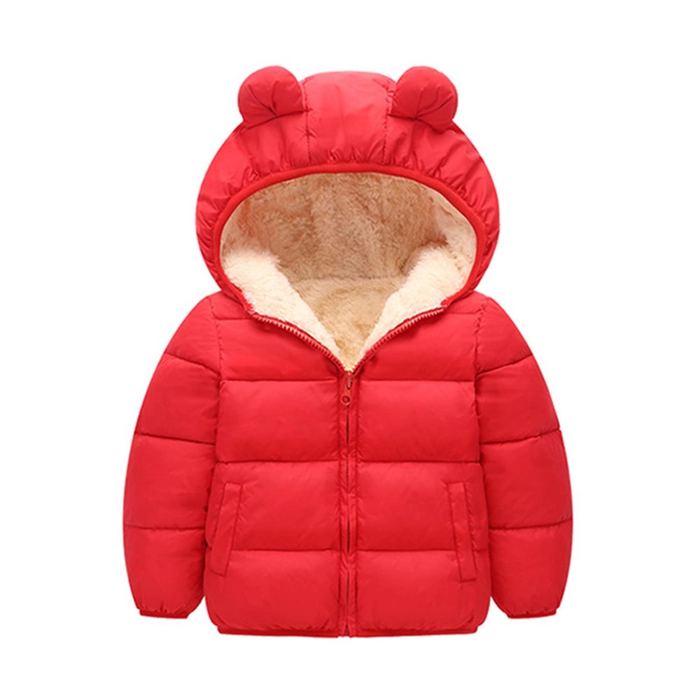 POLG Toddler Kids Winter Coat Solid 3D Bear Ear Hooded Padded Jacket Outfit Body Boys Girls Warm Clothes Outerwear (Red, 12-18 Months)