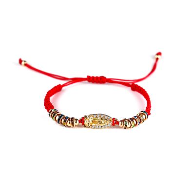 1pcs Red Knot Virgin Mary/Saint Benedict/Saint Jude String Bracelet Set Adjustable Cord Link Rosary Prayer Protection Medal for Women Lucky Catholic Religious Jewelry-Gold Virgin Mary