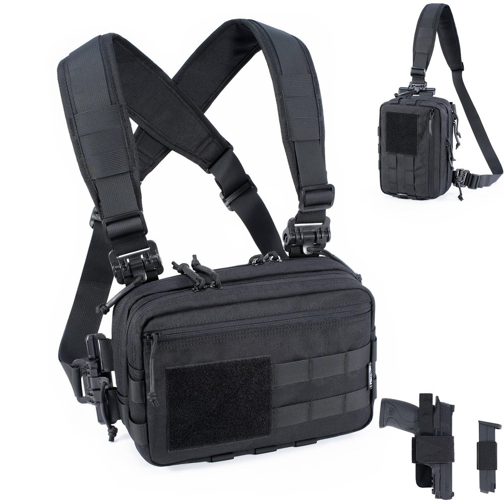 CLTAC Tactical Chest Rig Bag Concealed Carry CCW Pack Molle Pouch IFAK EMT Medical Organizer for Outdoor Hunting Shooting Hiking with Quick Release Harness and Gun Holster