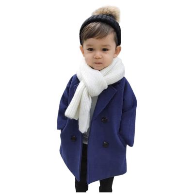 EnJoCho Kids Boys Coat Plaid Elegant Notched Collar Double Breasted Wool Blend Jacket Winter Trench Coat 12M-5Years (Navy-01, 2-3 Years)