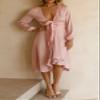 R.Vivimos Women's Cocktail Party Satin Dress Sexy Deep V-Neck Long Sleeve Tie Waist High Low Midi Dress (Small, Pink) view 3