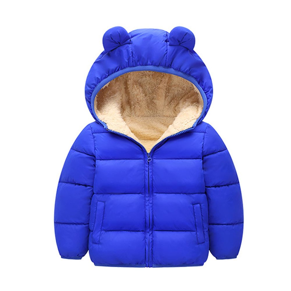 POLG Toddler Kids Winter Coat Solid 3D Bear Ear Hooded Padded Jacket Outfit Body Boys Girls Warm Clothes Outerwear (Blue, 12-18 Months)