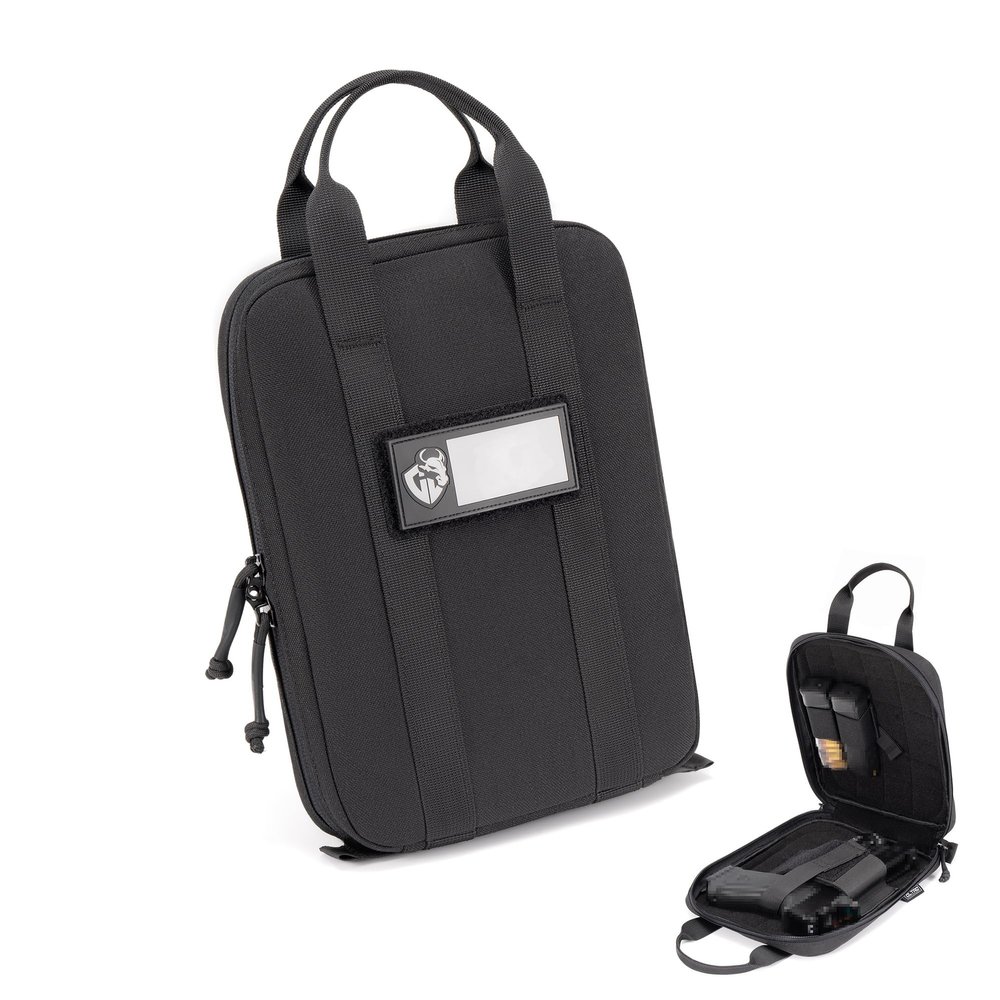 CLTAC Small Soft Pistol Case Compact Tactical Modular Handgun Pack for Firearm Gun Shooting Hunting w/Holster and Mag Holder (Black-w/1holster)