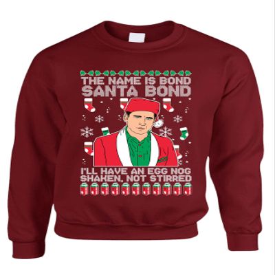 ALLNTRENDS The Name is Bond Santa Bond Ugly Christmas Sweater Adult Crewneck Graphic Sweatshirt (M, Maroon)