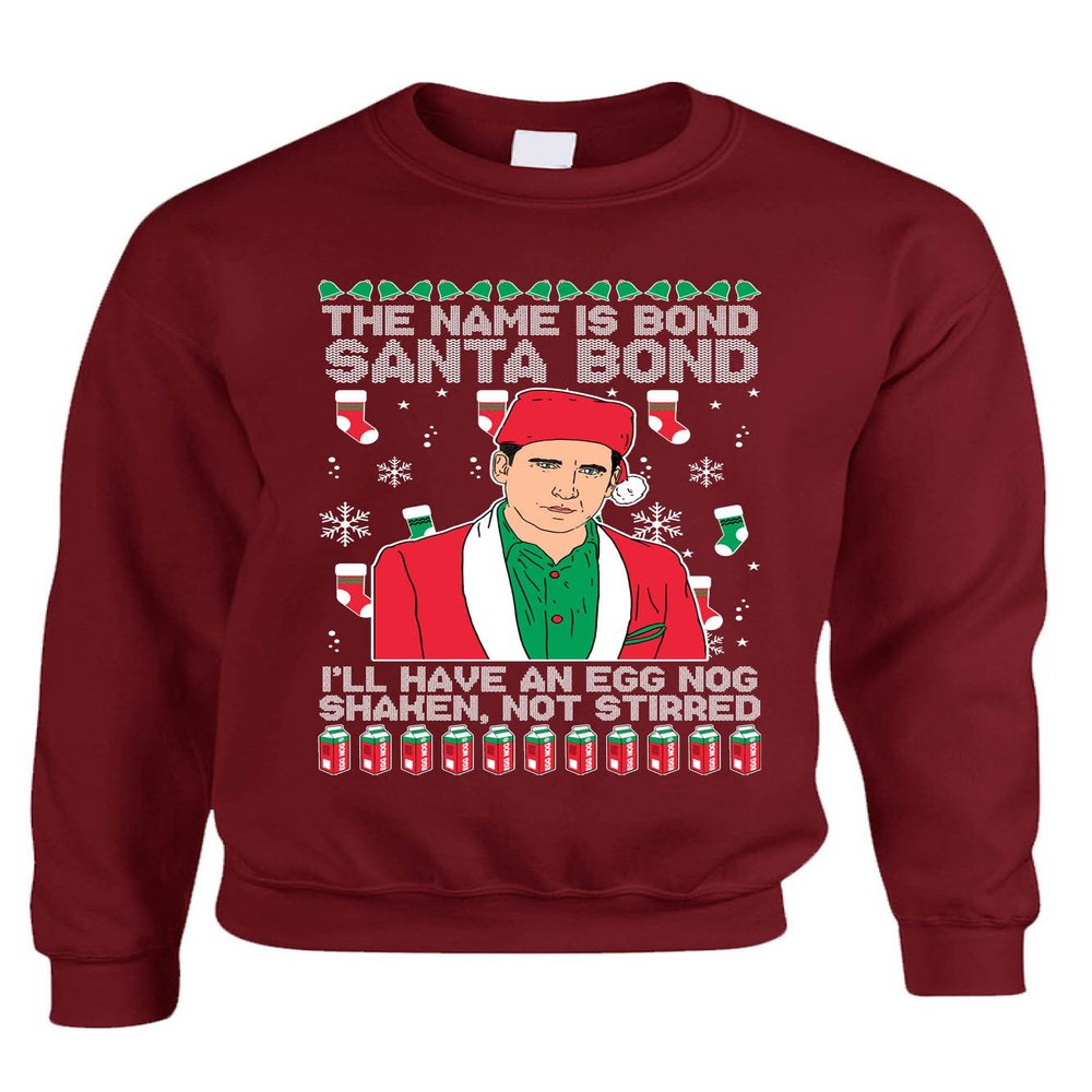 ALLNTRENDS The Name is Bond Santa Bond Ugly Christmas Sweater Adult Crewneck Graphic Sweatshirt (M, Maroon)