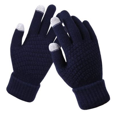 Insun Winter Outdoor Knit Gloves Warm Touchscreen Men and Women Gloves Soft Fleece Gloves Windproof Thermal Lining Gloves Navy