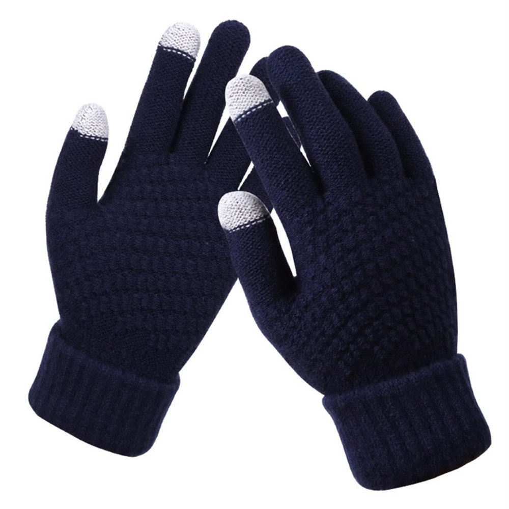 Insun Winter Outdoor Knit Gloves Warm Touchscreen Men and Women Gloves Soft Fleece Gloves Windproof Thermal Lining Gloves Navy