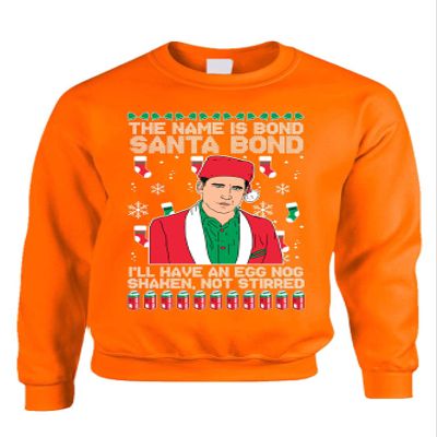 ALLNTRENDS The Name is Bond Santa Bond Ugly Christmas Sweater Adult Crewneck Graphic Sweatshirt (S, Orange)