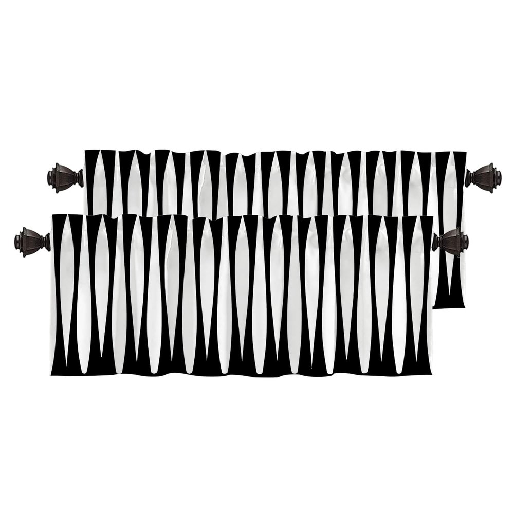 BaoNews Black Modern Curve Stripes Kitchen Valances for Windows,Black White Zebra Stripe Blackout Valances Curtains Multilayer Polyester Drapes for Kitchen Bedroom 2 Pack 52X16 Inches
