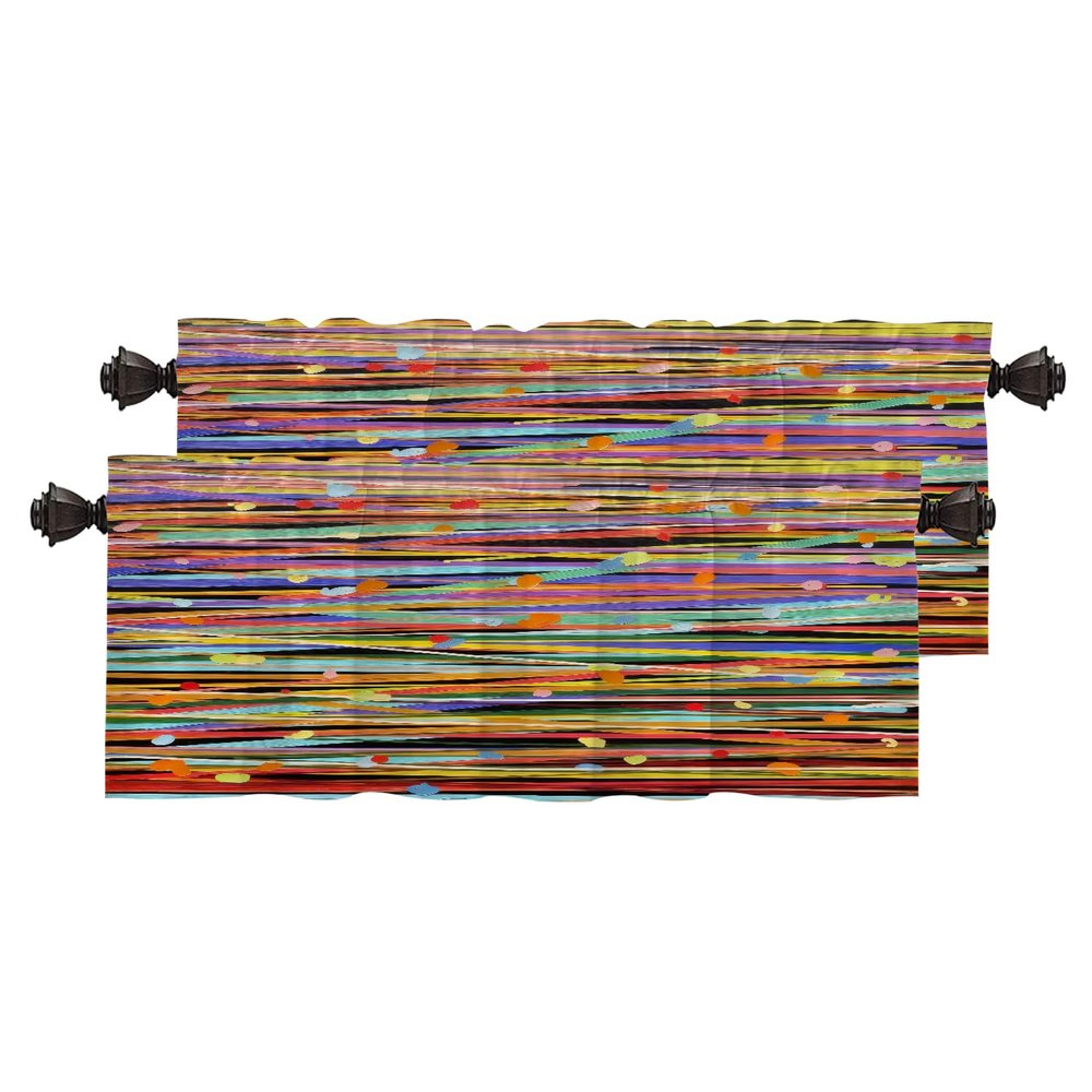 BaoNews Orange Abstract Paint Spot Kitchen Valances for Windows,Art Stripe Pattern Blackout Valances Curtains Multilayer Polyester Drapes for Kitchen Bedroom 2 Pack 52X16 Inches