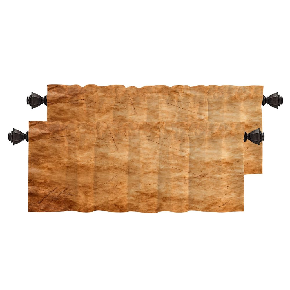 BaoNews Brown Gold Modern Copper Pattern Kitchen Valances for Windows,Abstract Scratch Marks Blackout Valances Curtains Multilayer Polyester Drapes for Kitchen Bedroom 2 Pack 52X16 Inches