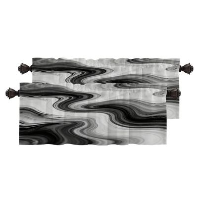 BaoNews White Abstract Marble Kitchen Valances for Windows,Black Art Stone Pattern Blackout Valances Curtains Multilayer Polyester Drapes for Kitchen Bedroom 2 Pack 52X16 Inches