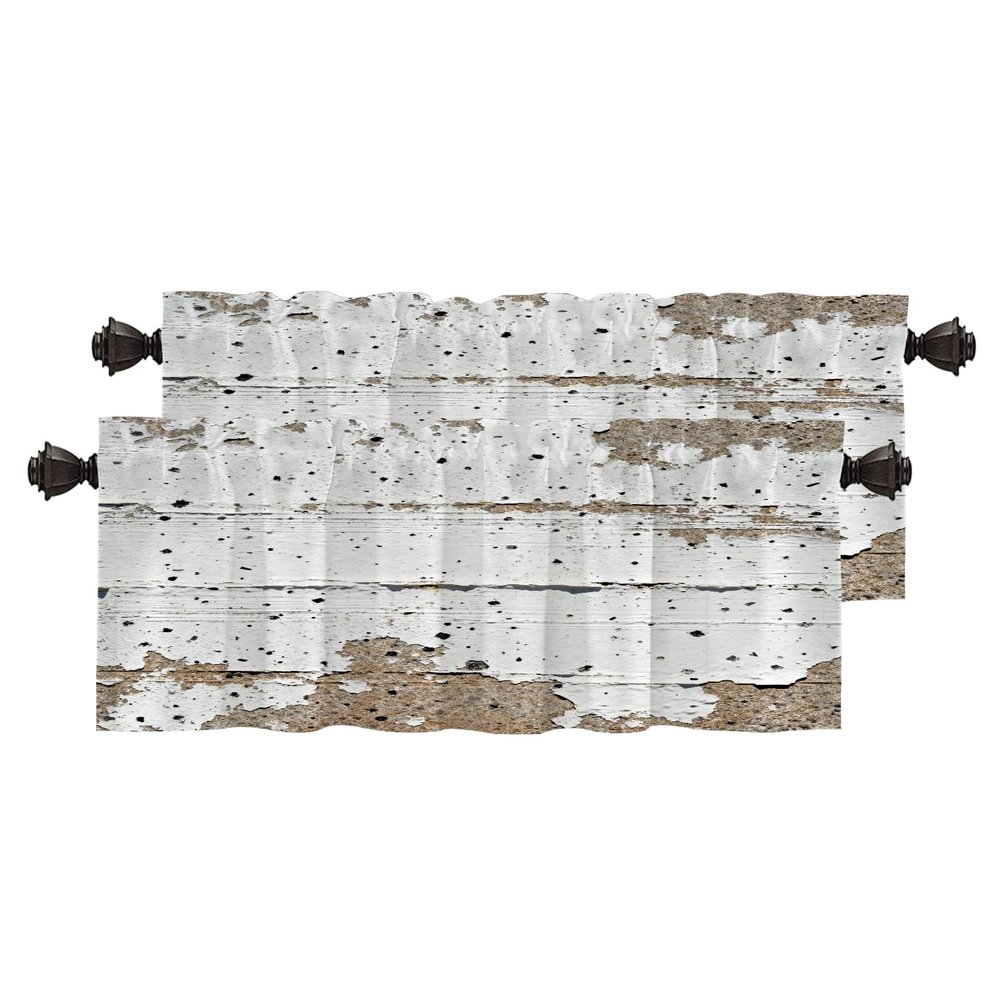 BaoNews Grey White Abstract Grunge Kitchen Valances for Windows,Art Oil Painting Blackout Valances Curtains Multilayer Polyester Drapes for Kitchen Bedroom 2 Pack 52X16 Inches