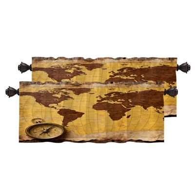 BaoNews Retro Khaki Ancient World Antiquity Kitchen Valances for Windows,Nautical Khaki Map Blackout Valances Curtains Multilayer Polyester Drapes for Kitchen Bedroom 2 Pack 52X16 Inches