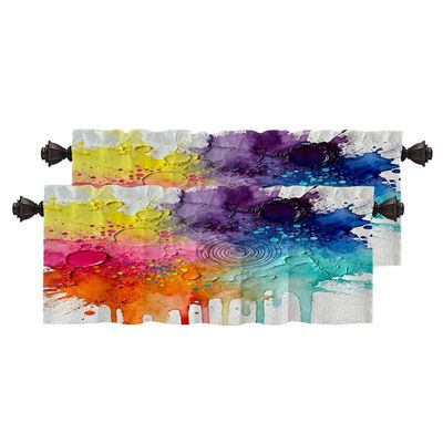 BaoNews Colorful Abstract Watercolor Floral Kitchen Valances for Windows,Art Blackout Valances Curtains Multilayer Polyester Drapes for Kitchen Bedroom 2 Pack 52X16 Inches
