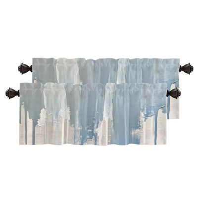 BaoNews Light Blue Abstract Minimalist Watercolor Kitchen Valances for Windows,Oil Painting Brushstrokes Blackout Valances Curtains Multilayer Polyester Drapes for Kitchen Bedroom 2 Pack 52X16 Inches