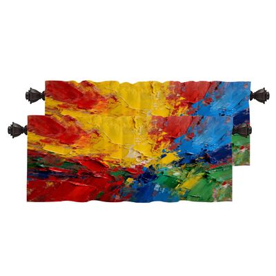 BaoNews Multi Colored Oil Painting Kitchen Valances for Windows,Abstract Orange Yellow Sunset Blackout Valances Curtains Multilayer Polyester Drapes for Kitchen Bedroom 2 Pack 52X16 Inches