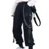 Kisswow Womens Black high Waisted Cargo Pants with Chain  Y2K Goth Techwear Baggy Joggers, Streetwear Punk Cargo Pants Women with Elastic Waist view 1