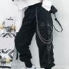 Kisswow Womens Black high Waisted Cargo Pants with Chain  Y2K Goth Techwear Baggy Joggers, Streetwear Punk Cargo Pants Women with Elastic Waist view 2