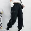 Kisswow Womens Black high Waisted Cargo Pants with Chain  Y2K Goth Techwear Baggy Joggers, Streetwear Punk Cargo Pants Women with Elastic Waist view 3