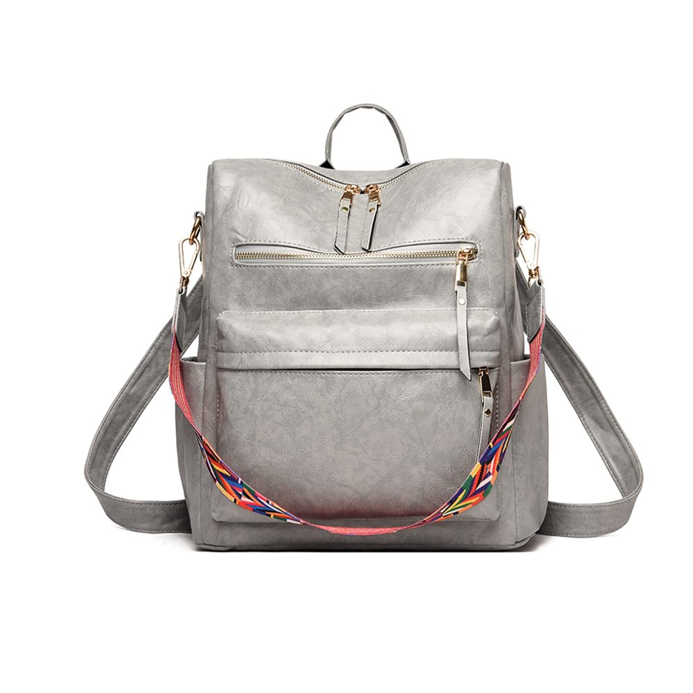 Backpack Purse Leather Shoulder Bags for Travel, Large Fashionable Designer Satchel Handbags for Women Ladies (Gray)