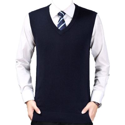 Kaxiya2021 Men's Classic Sleeveless Sweater Vest Solid Color V-Neck Knitted Sweater Autumn And Winter Business Pullover Top (Navy,X-Large)