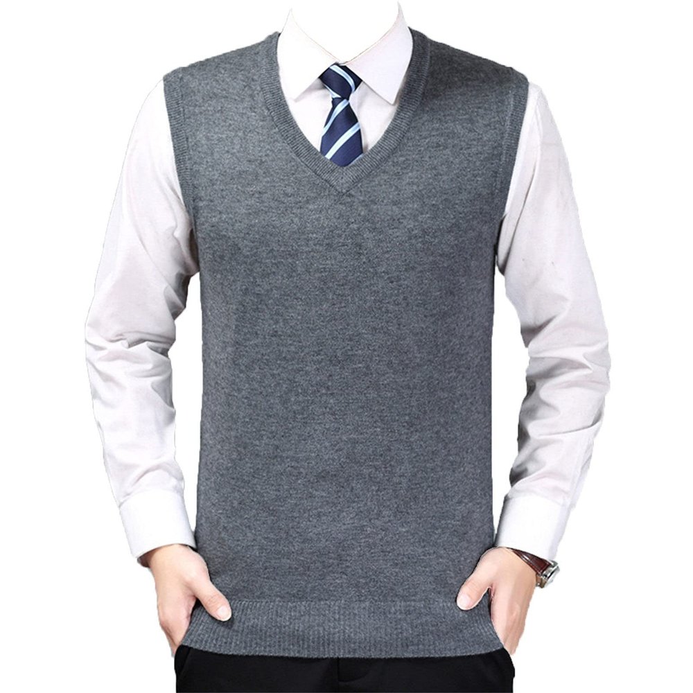 Kaxiya2021 Men's Classic Sleeveless Sweater Vest Solid Color V-Neck Knitted Sweater Autumn And Winter Business Pullover Top (Medium Gray,Medium)