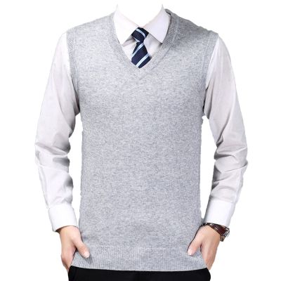 Kaxiya2021 Men's Classic Sleeveless Sweater Vest Solid Color V-Neck Knitted Sweater Autumn And Winter Business Pullover Top (Light Grey,Medium)