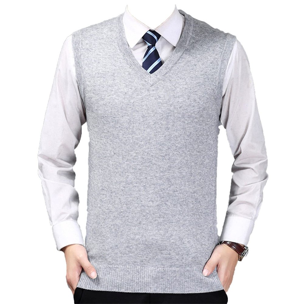 Kaxiya2021 Men's Classic Sleeveless Sweater Vest Solid Color V-Neck Knitted Sweater Autumn And Winter Business Pullover Top (Light Grey,Medium)