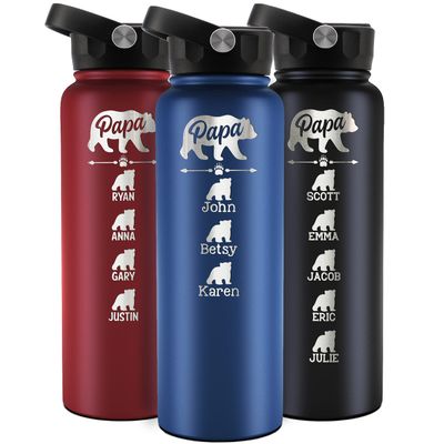 Amazing Items Gifts for Dad from Kids - Personalized Papa Bear Water Bottle w/Cubs Names, 40 oz - Up to 6 Cubs, 14 Font Options - Gifts for Dad from Daughter, Son - Birthday Gifts Dad, Grandpa