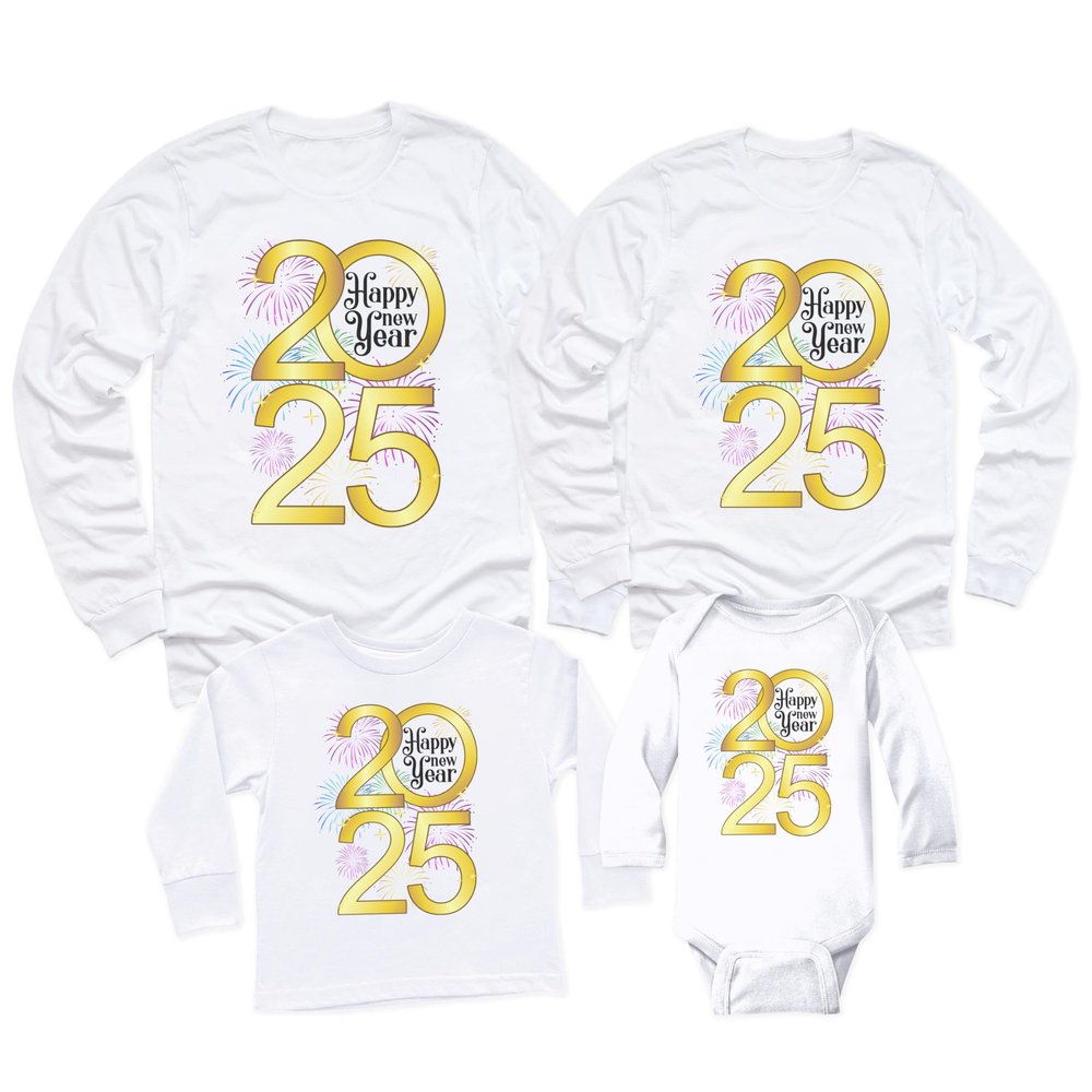 2025 Matching Family Happy New Year Party Youth Boy Girl Long Sleeve Shirt White