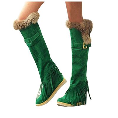 Bcshiye Women's Knee High Riding Boots,Low Heel Slouchy Warm Fur Combat Boots Mid Calf Booties Round Toe Snow Boots
