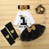 XFGLCK Newborn Baby Girls New Year Outfit Long Sleeve Romper+ Black Mesh Tulle Tutu Skirt +Legging Warms Set (MY 1st NEW YEAR, 3-6 Months) view 2