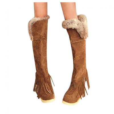 Bcshiye Women's Knee High Riding Boots,Low Heel Slouchy Warm Fur Combat Boots Mid Calf Booties Round Toe Snow Boots