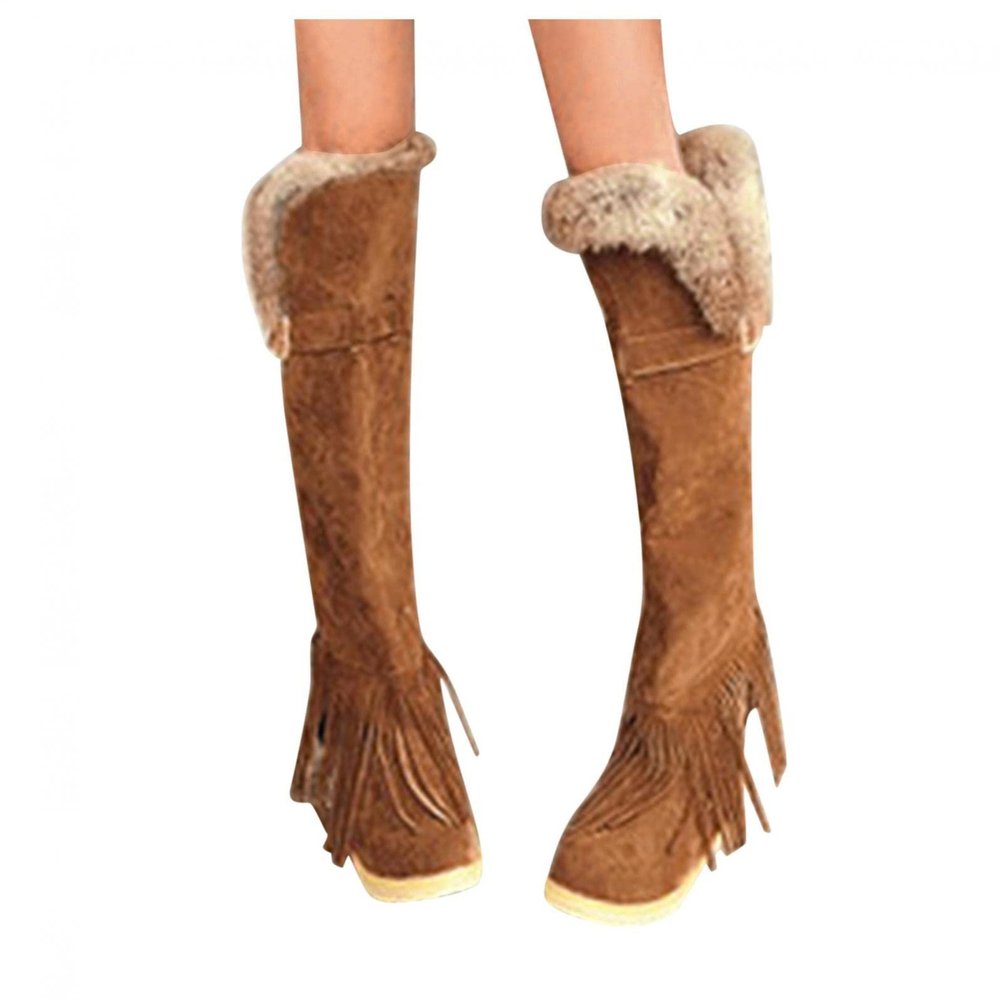 Bcshiye Women's Knee High Riding Boots,Low Heel Slouchy Warm Fur Combat Boots Mid Calf Booties Round Toe Snow Boots