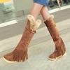 Bcshiye Women's Knee High Riding Boots,Low Heel Slouchy Warm Fur Combat Boots Mid Calf Booties Round Toe Snow Boots view 2