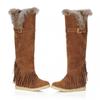Bcshiye Women's Knee High Riding Boots,Low Heel Slouchy Warm Fur Combat Boots Mid Calf Booties Round Toe Snow Boots view 4