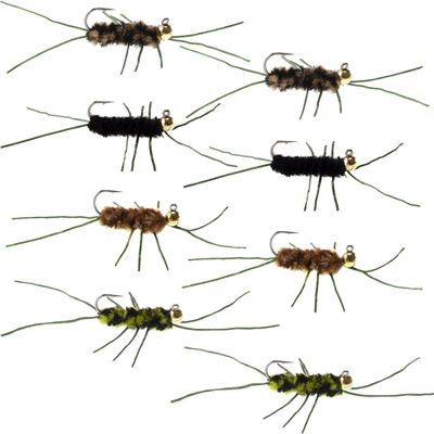 The Fly Fishing Place Tungsten Bead Jigged Pat's Rubber Legs Nymph Assortment Fly Fishing Flies - Trout and Bass Wet Fly Pattern - 8 Flies Hook Size 10