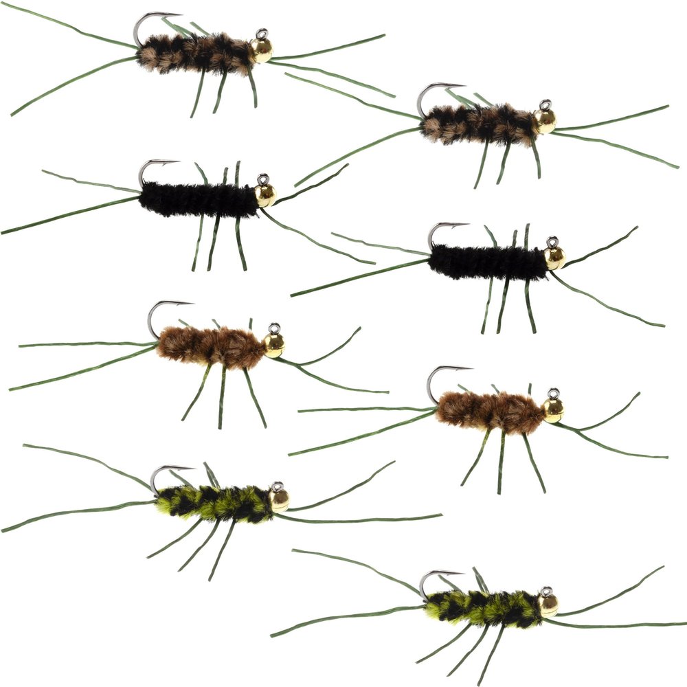 The Fly Fishing Place Tungsten Bead Jigged Pat's Rubber Legs Nymph Assortment Fly Fishing Flies - Trout and Bass Wet Fly Pattern - 8 Flies Hook Size 10