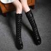 Bcshiye Women's Knee High Lace Up Buckle Military Combat Boots Ladies Vintage Lace Up Riding Booties Western Boots view 2